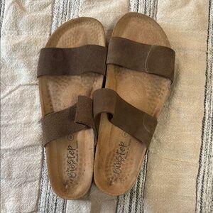 Brown Minimalist Sandals with Suede Texture